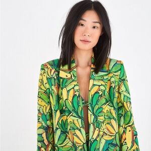 NWOT FARM Rio Green Banana Linen Blazer M | Tropical Boho
